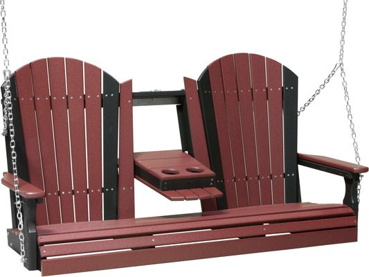 LuxCraft 5' Adirondack Swing Set with Clay A-Frame Vinyl Swing Stand in Cherrywood and Black — Amish-crafted recycled poly, commercial-grade poly