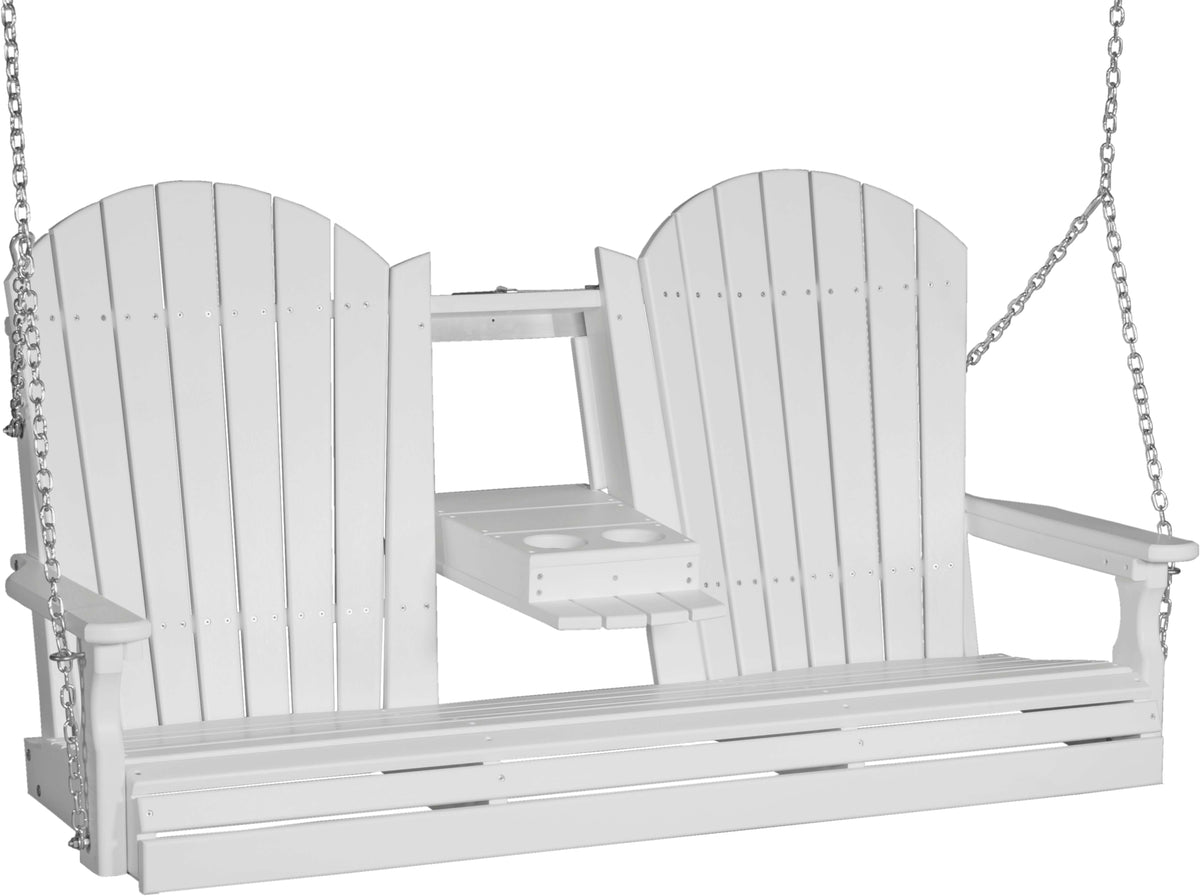 LuxCraft 5' Adirondack Swing Set with Clay A-Frame Vinyl Swing Stand in White — recycled poly hanging bench, fade-resistant poly