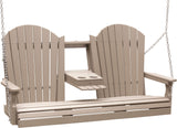 LuxCraft 5' Adirondack Swing Set with Clay A-Frame Vinyl Swing Stand in Weatherwood — chain-hung porch swing for front-porch use