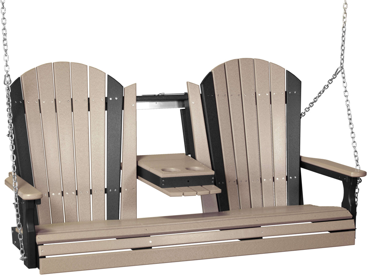 LuxCraft 5' Adirondack Swing Set with Clay A-Frame Vinyl Swing Stand in Weatherwood and Black — Amish-crafted recycled poly, weather-resistant design