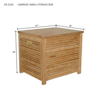 Teak wood outdoor storage box with hydraulic gas spring as an opening mechanism