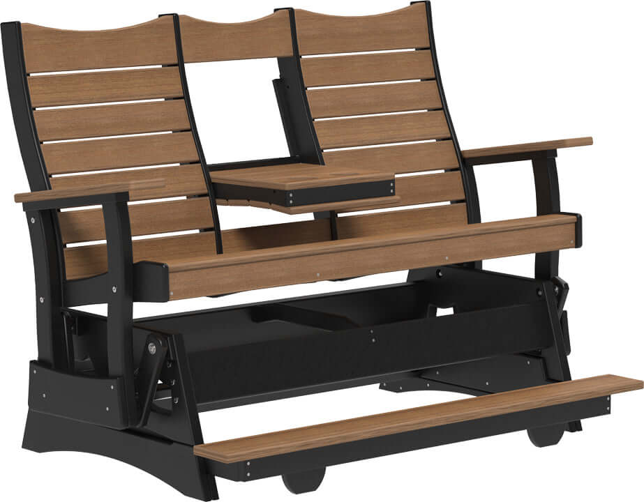 LuxCraft 5' Contour Balcony Glider in Antique Mahogany and Black — 24-inch seat counter-height, fade-resistant poly