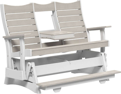 LuxCraft 5' Contour Balcony Glider in Birch and White — counter-height glide bench with footrest for elevated decks