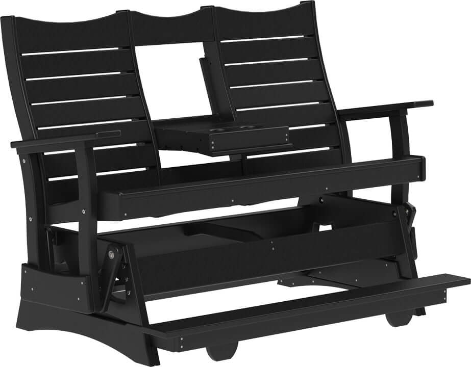 LuxCraft 5' Contour Balcony Glider in Black — Amish-crafted recycled poly, 20-year poly durability