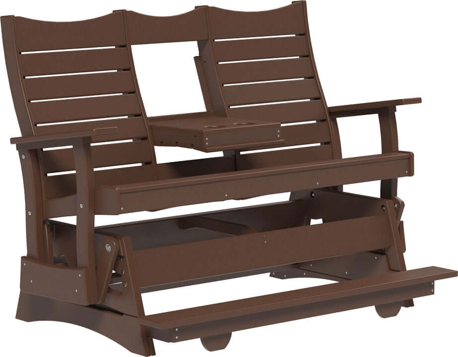 LuxCraft 5' Contour Balcony Glider in Chestnut Brown — 24-inch seat counter-height, long-life recycled poly