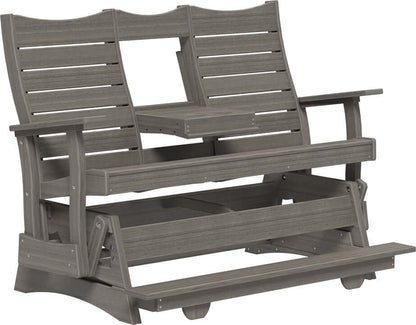 LuxCraft 5' Contour Balcony Glider in Coastal Gray — counter-height glide bench with footrest for elevated decks