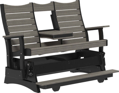 LuxCraft 5' Contour Balcony Glider in Coastal Gray and Black — Amish-crafted recycled poly, weather-resistant design