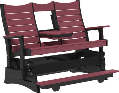 LuxCraft 5' Contour Balcony Glider in Cherrywood and Black — 24-inch seat counter-height, fade-resistant poly