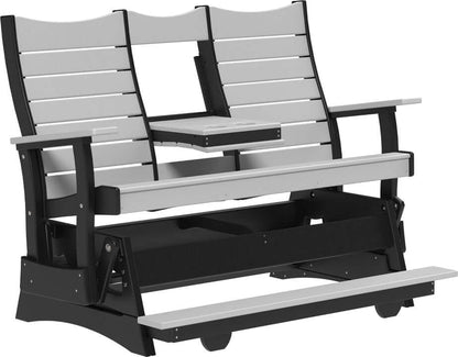 LuxCraft 5' Contour Balcony Glider in Dove Gray and Black — counter-height glide bench with footrest for elevated decks
