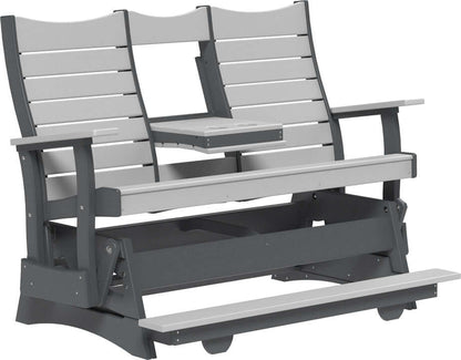 LuxCraft 5' Contour Balcony Glider in Dove Gray and Slate — Amish-crafted recycled poly, 20-year poly durability