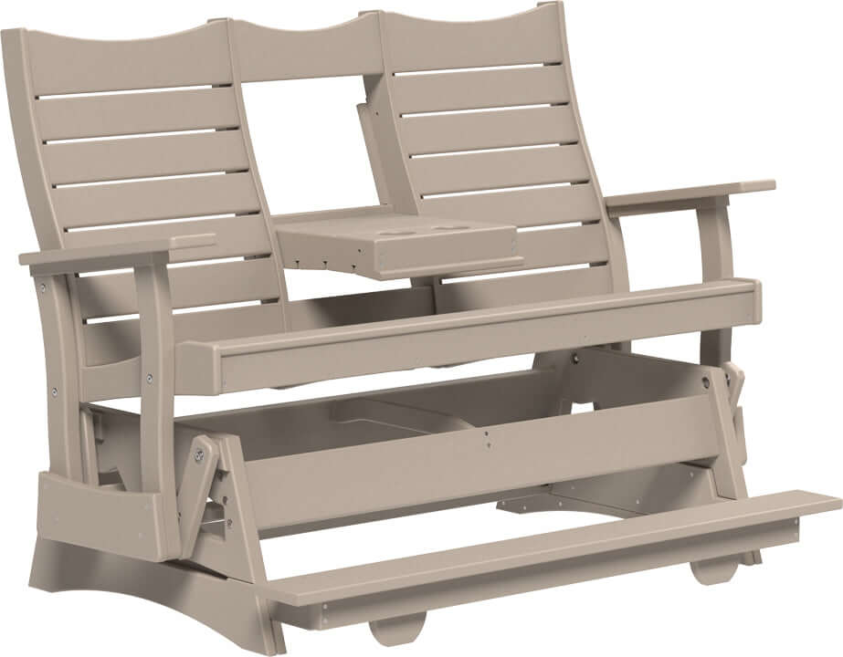 LuxCraft 5' Contour Balcony Glider in Weatherwood — 24-inch seat counter-height, long-life recycled poly