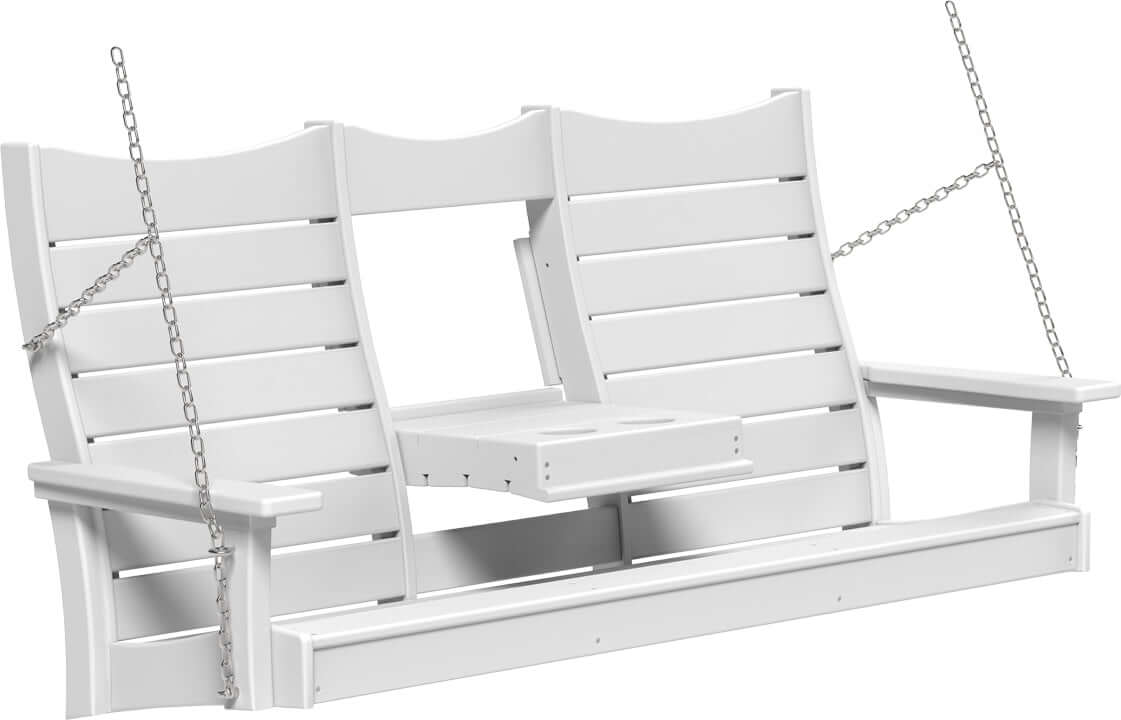 LuxCraft 5' Contour Swing | Outdoor Swing in White — hanging porch bench, fade-resistant poly