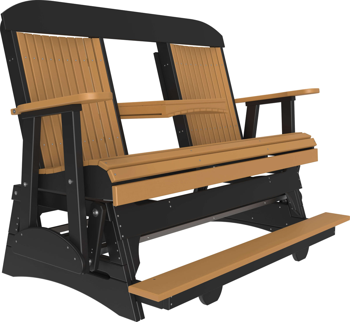 LuxCraft 5' Classic Balcony Glider in Cedar and Black — 24-inch seat counter-height, fade-resistant poly