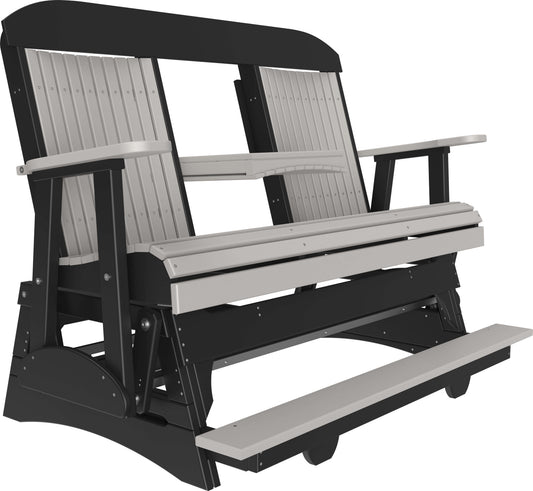 LuxCraft 5' Classic Balcony Glider in Dove Gray and Black — 24-inch seat counter-height, fade-resistant poly