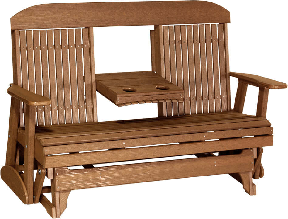 LuxCraft 5' Classic Glider in Antique Mahogany — Amish-crafted recycled poly, 20-year poly durability