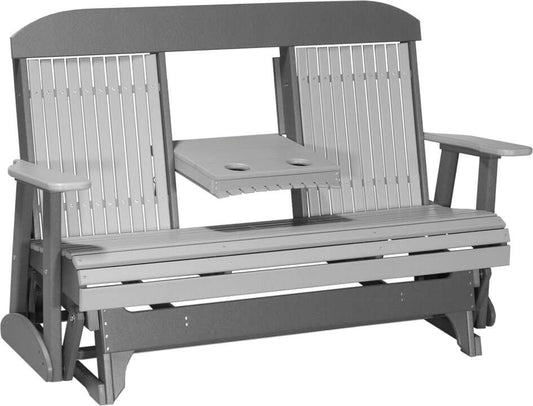 LuxCraft 5' Classic Glider in Dove Gray and Slate — smooth porch-style glide, fade-resistant poly