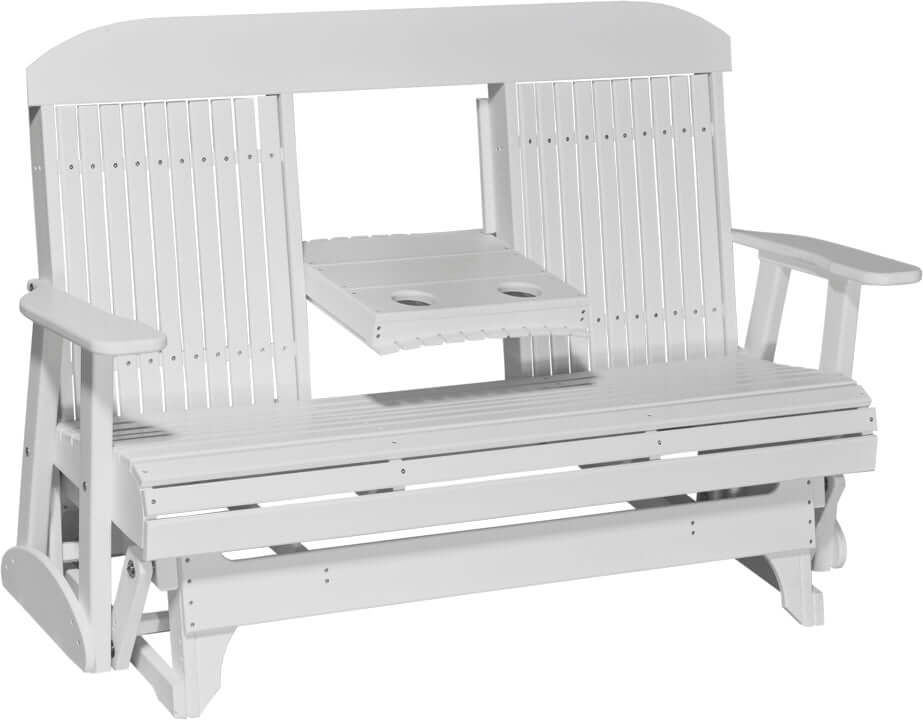 LuxCraft 5' Classic Glider in White — smooth porch-style glide, fade-resistant poly