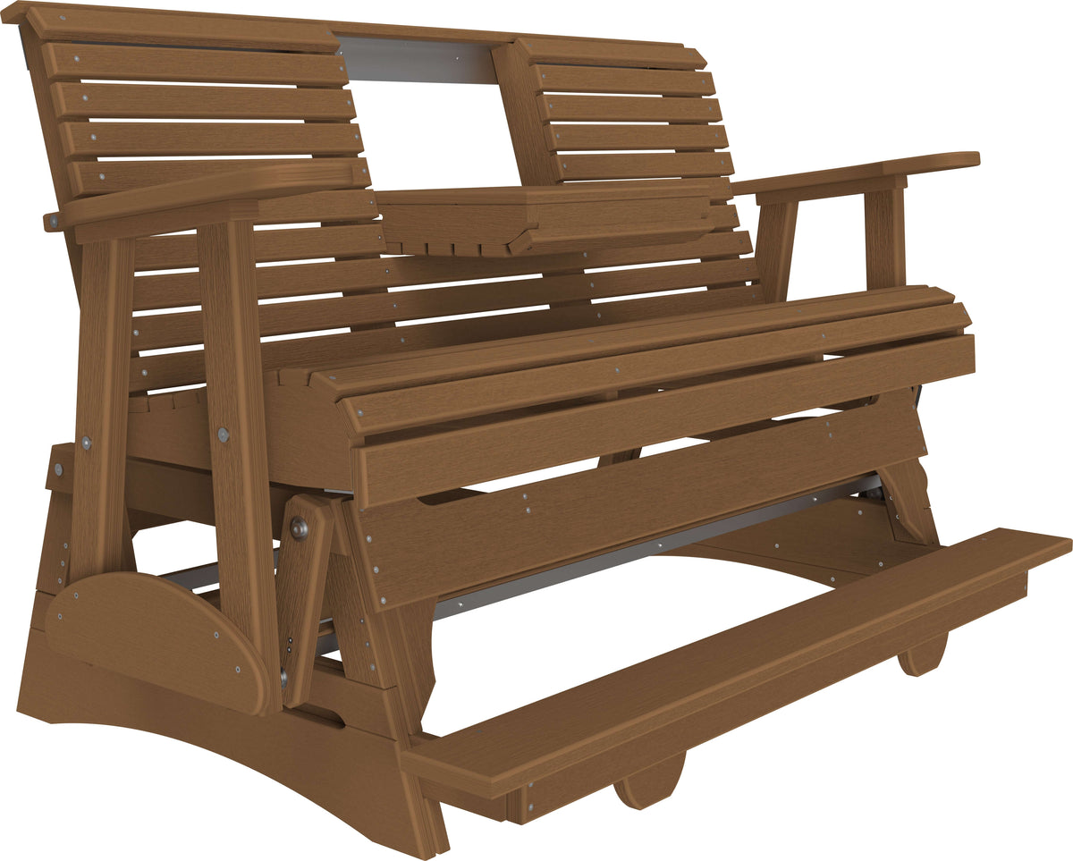 LuxCraft 5' Plain Balcony Glider in Antique Mahogany — 24-inch seat counter-height, fade-resistant poly