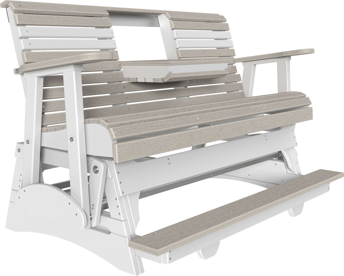 LuxCraft 5' Plain Balcony Glider in Birch and White — Amish-crafted recycled poly, weather-resistant design