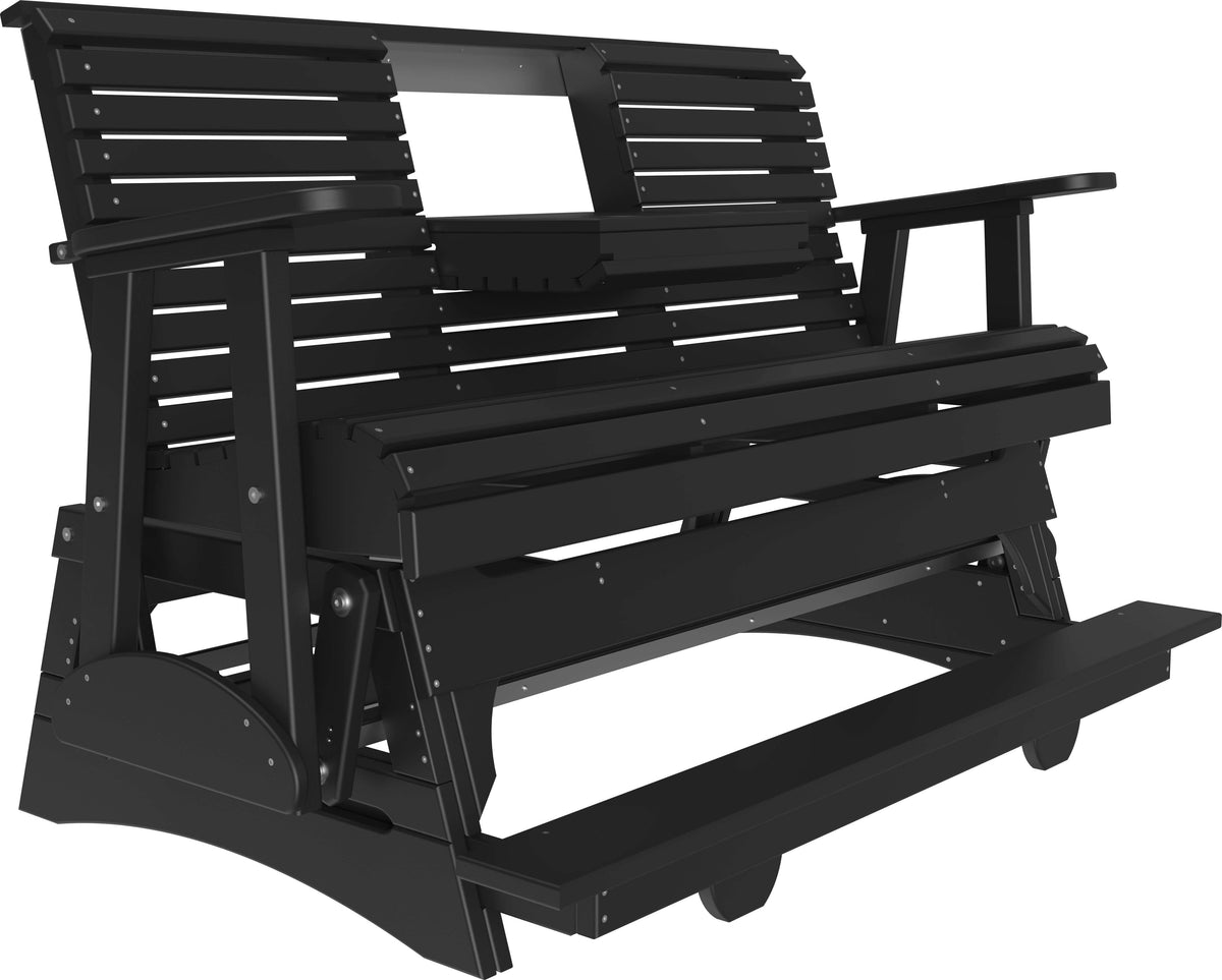 LuxCraft 5' Plain Balcony Glider in Black — Amish-crafted recycled poly, 20-year poly durability