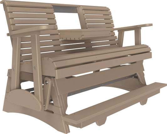 LuxCraft 5' Plain Balcony Glider in Weatherwood — 24-inch seat counter-height, recycled HDPE construction