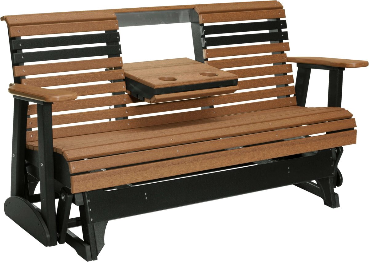LuxCraft 5' Plain Glider in Antique Mahogany and Black — minimalist slat glide bench for outdoor use