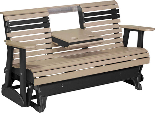 LuxCraft 5' Plain Glider in Weatherwood and Black — minimalist slat glide bench for outdoor use