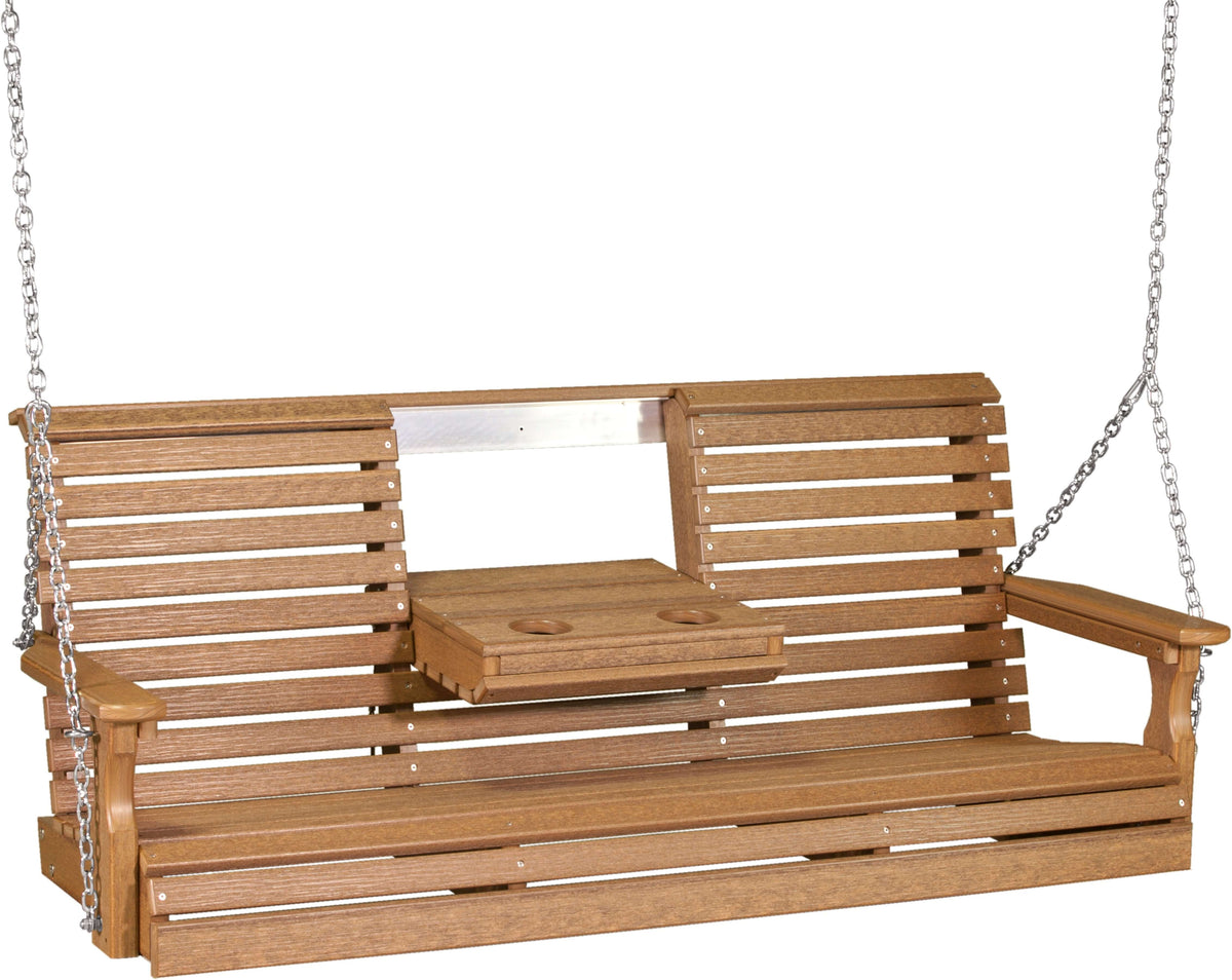 LuxCraft 5' Plain Porch Swing in Antique Mahogany — Amish-crafted recycled poly, 20-year poly durability