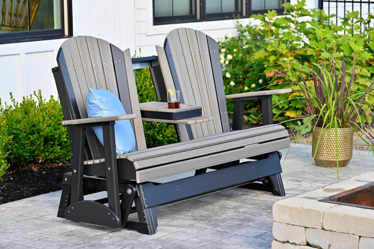 LuxCraft 5' Adirondack Glider in Coastal Gray and Black — Amish-crafted recycled poly, weather-resistant design