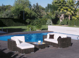 5-piece modular outdoor sectional set made from anodized aluminum frame woven with Rehau Java Brown fiber