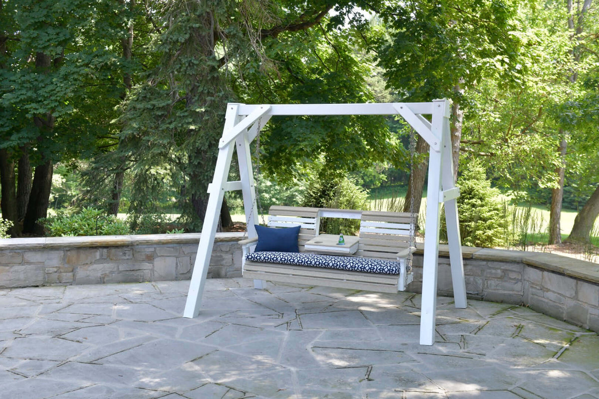 LuxCraft 5' Plain Porch Swing in Birch and White — front-porch hanging swing for front-porch hanging