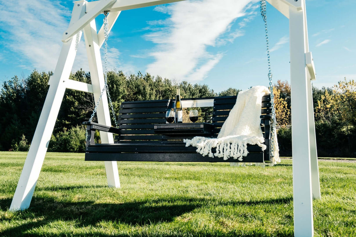 LuxCraft 5' Plain Porch Swing in Black — hanging porch bench, fade-resistant poly