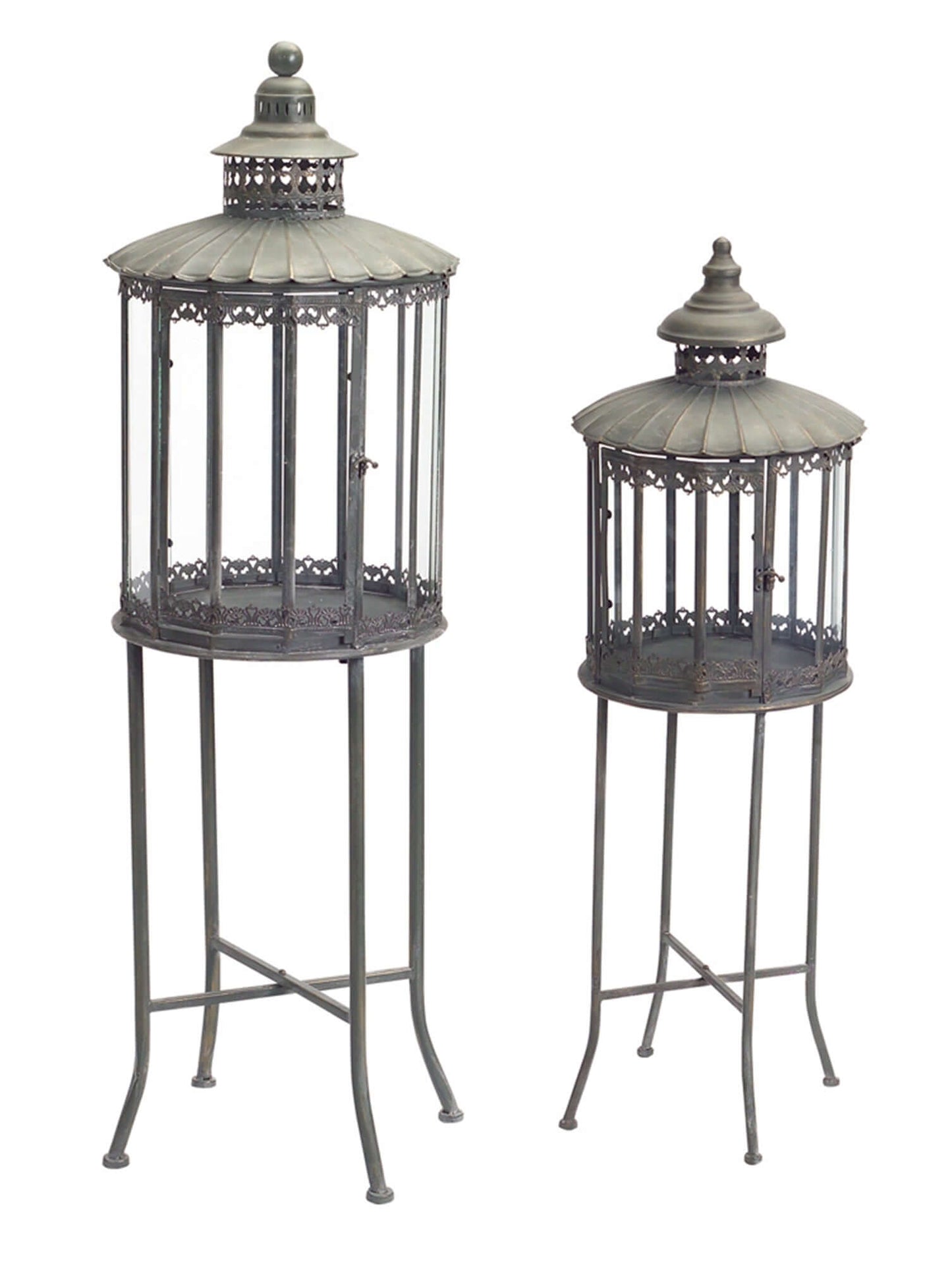 Melrose International Ornamental Metal Lantern with Stand (Set of 2)