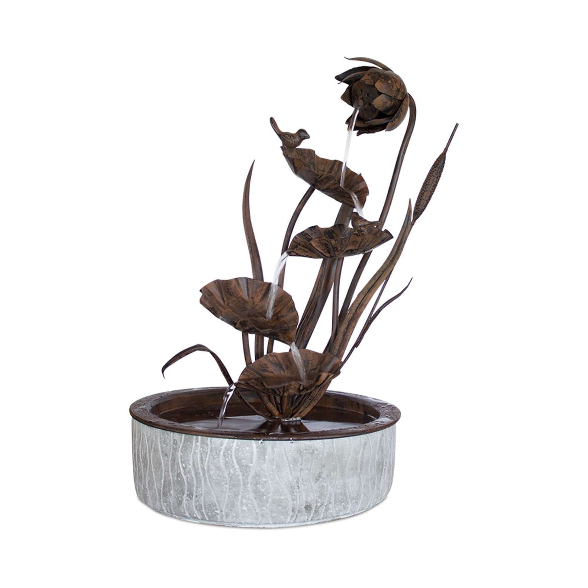 Melrose International Brushed Metal Floral Fountain with Bird Accents 24"H