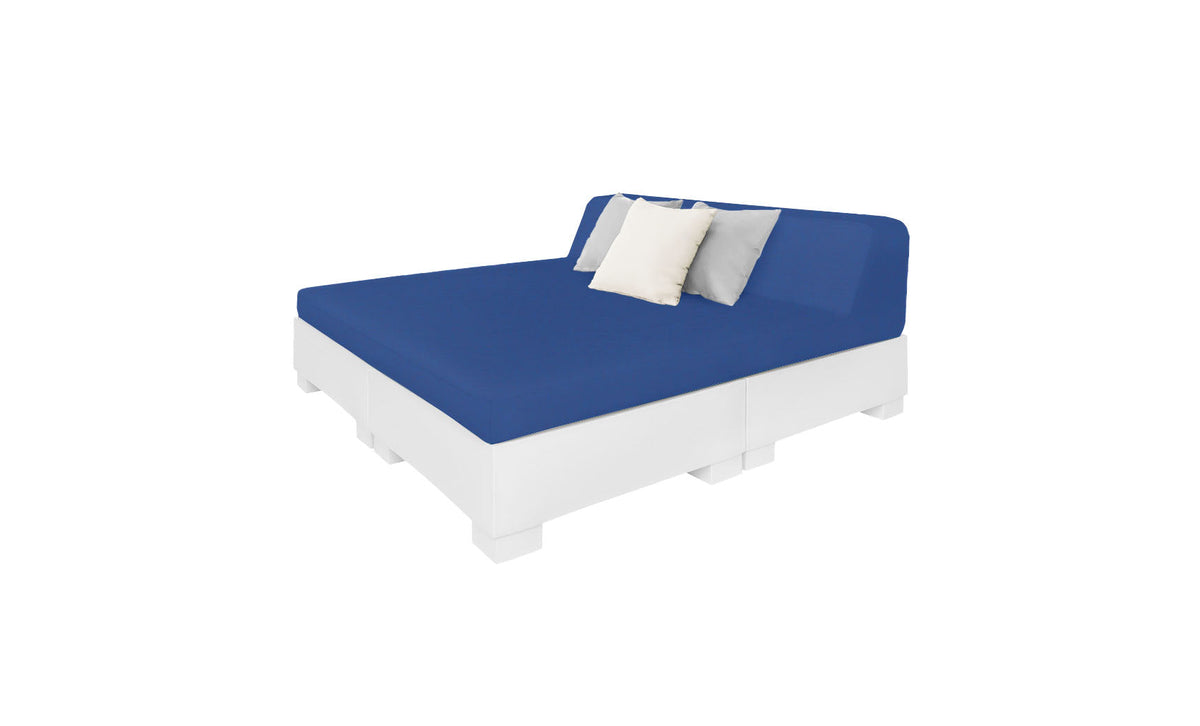 Ledge Lounger Affinity Square Sunbed with Backrest Cushion in White with Mediterranean Blue cushion