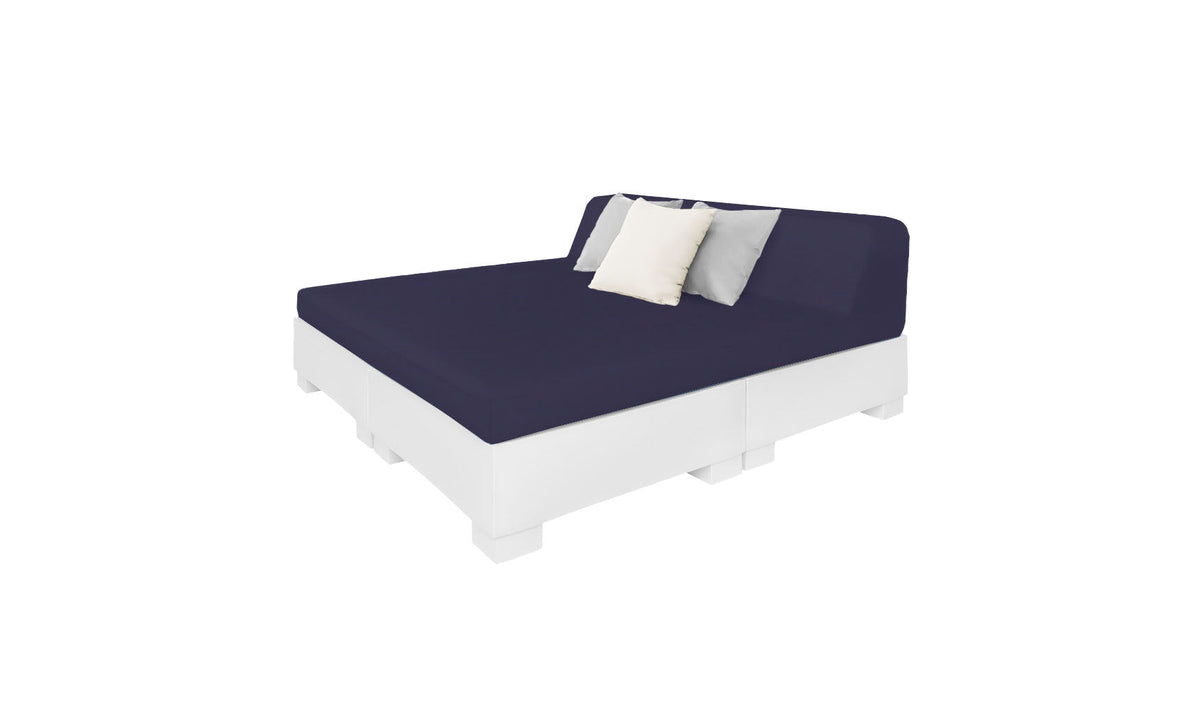 Ledge Lounger Affinity Square Sunbed with Backrest Cushion in White with Captain Navy cushion