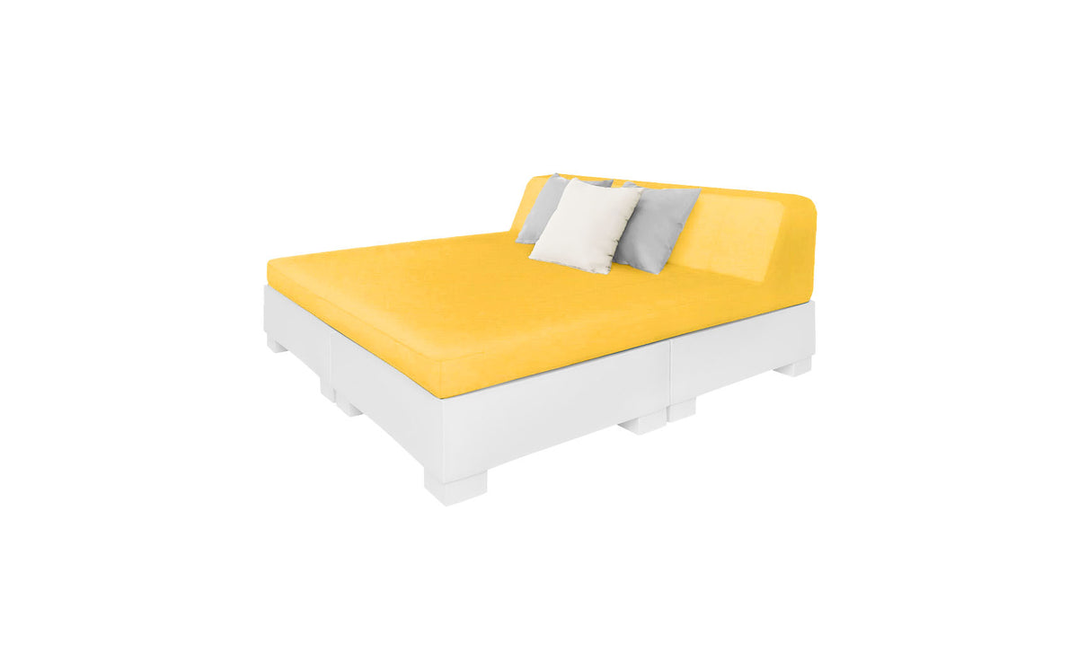 Ledge Lounger Affinity Square Sunbed with Backrest Cushion in White with Sunflower Yellow cushion