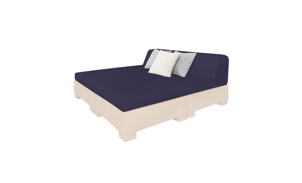Ledge Lounger Affinity Square Sunbed with Backrest Cushion in Cloud with Captain Navy cushion