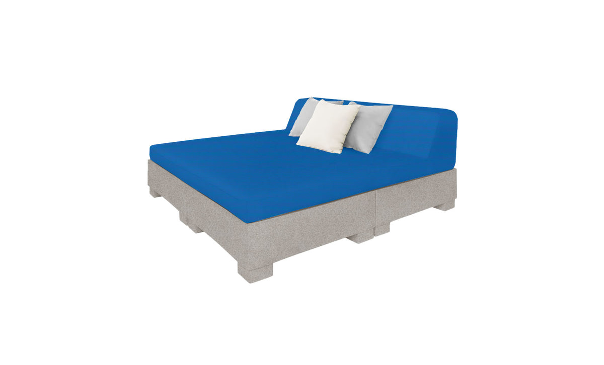 Ledge Lounger Affinity Square Sunbed with Backrest Cushion in Sandstone with Pacific Blue cushion