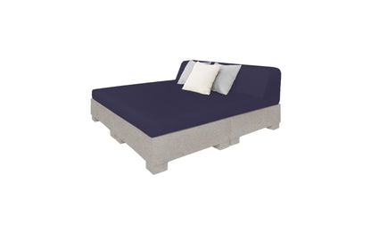 Ledge Lounger Affinity Square Sunbed with Backrest Cushion in Sandstone with Captain Navy cushion