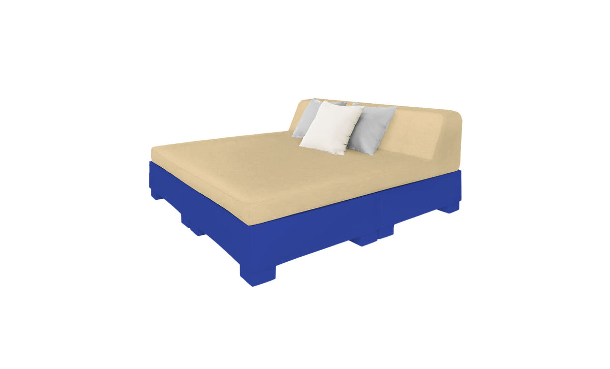 Ledge Lounger Affinity Square Sunbed with Backrest Cushion in Dark Blue with Linen cushion