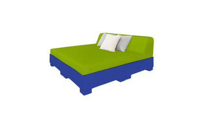 Ledge Lounger Affinity Square Sunbed with Backrest Cushion in Dark Blue with Lime cushion