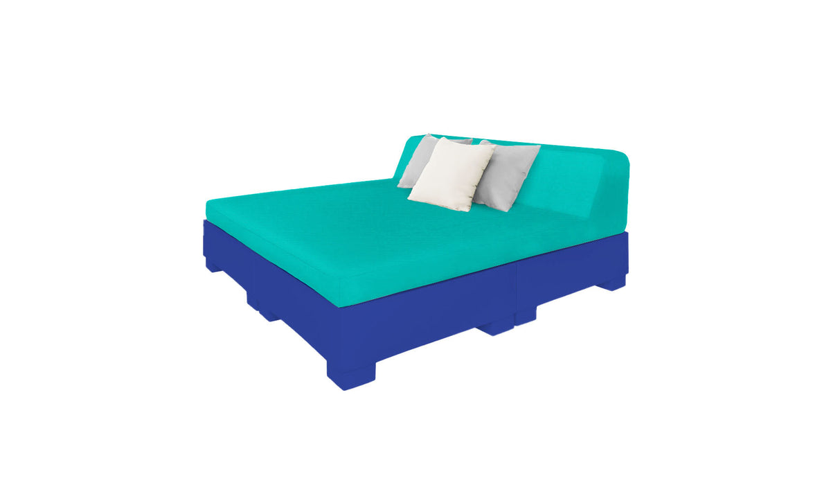 Ledge Lounger Affinity Square Sunbed with Backrest Cushion in Dark Blue with Aruba cushion