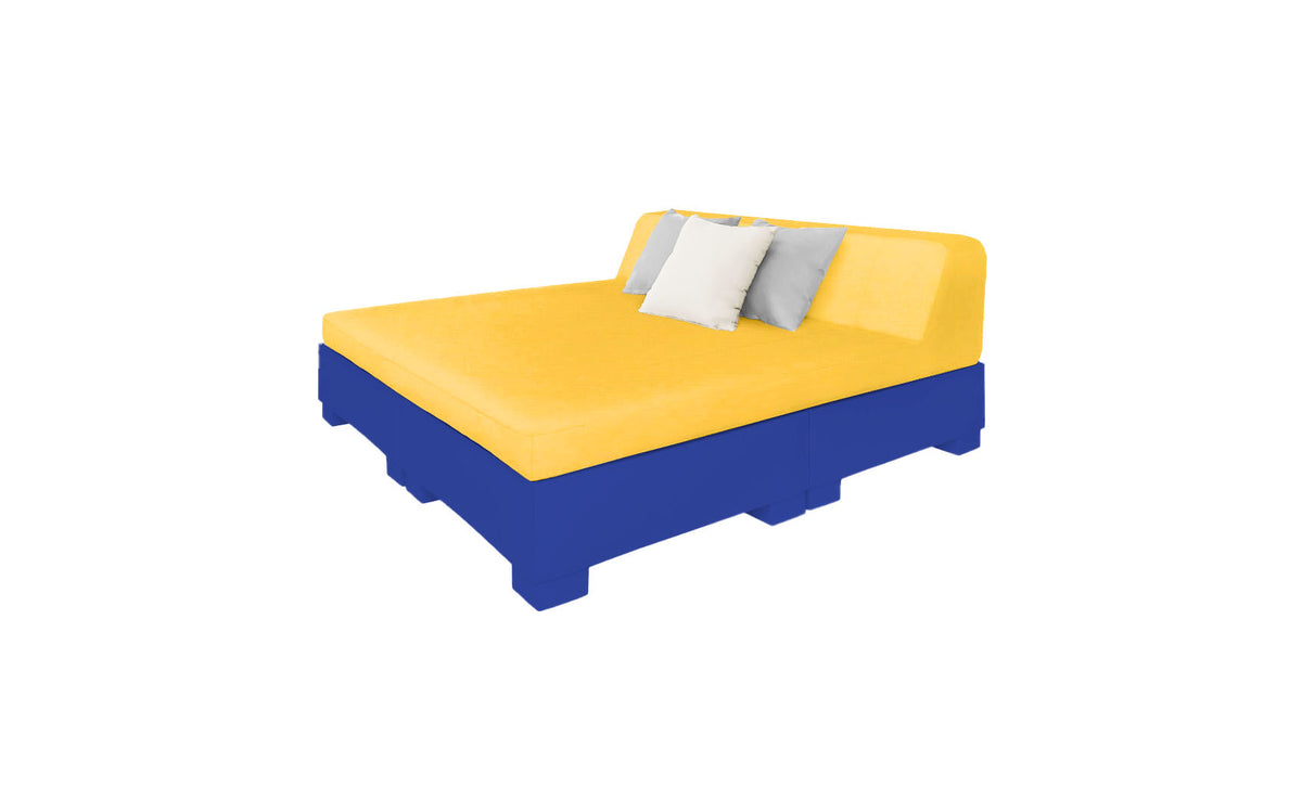 Ledge Lounger Affinity Square Sunbed with Backrest Cushion in Dark Blue with Sunflower Yellow cushion