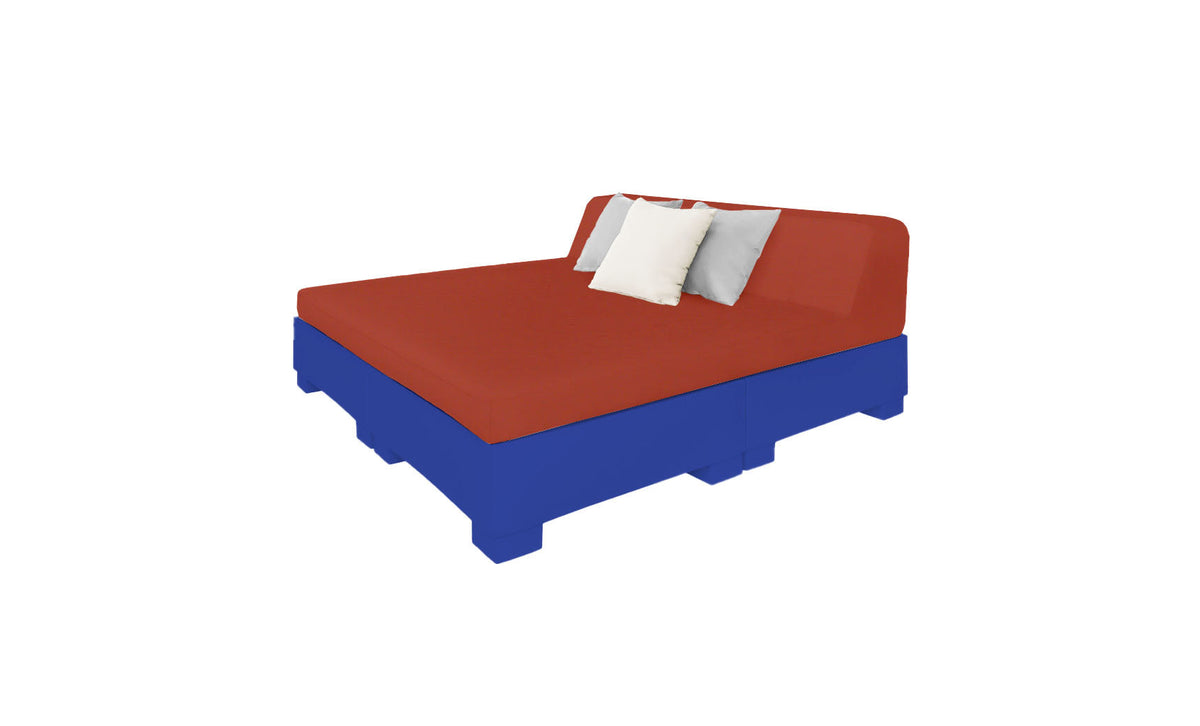 Ledge Lounger Affinity Square Sunbed with Backrest Cushion in Dark Blue with Terracotta cushion