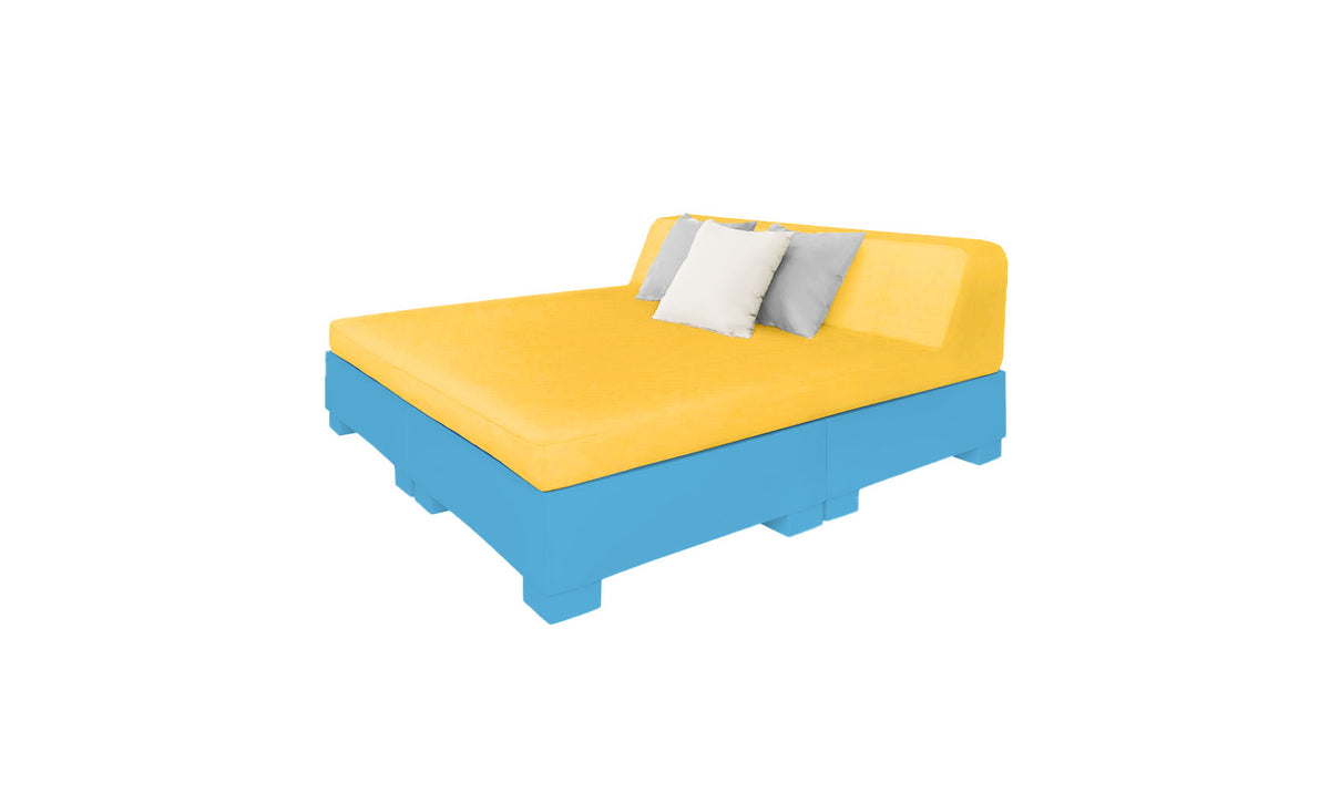 Ledge Lounger Affinity Square Sunbed with Backrest Cushion in Light Blue with Sunflower Yellow cushion