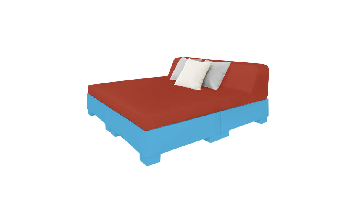 Ledge Lounger Affinity Square Sunbed with Backrest Cushion in Light Blue with Terracotta cushion