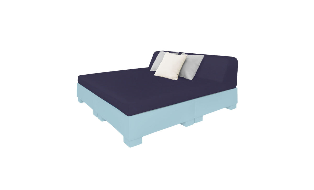 Ledge Lounger Affinity Square Sunbed with Backrest Cushion in Frost with Captain Navy cushion