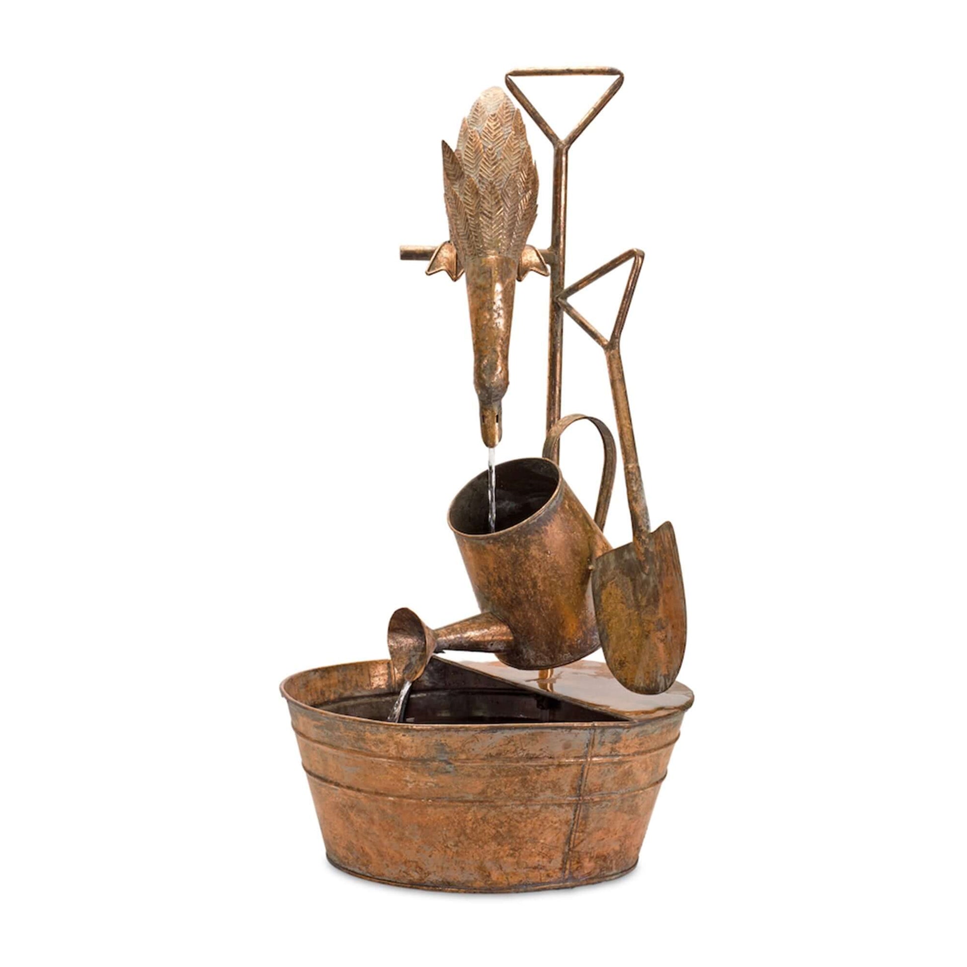 Melrose International Rustic Metal Fountain with Duck and Watering Can 33"H