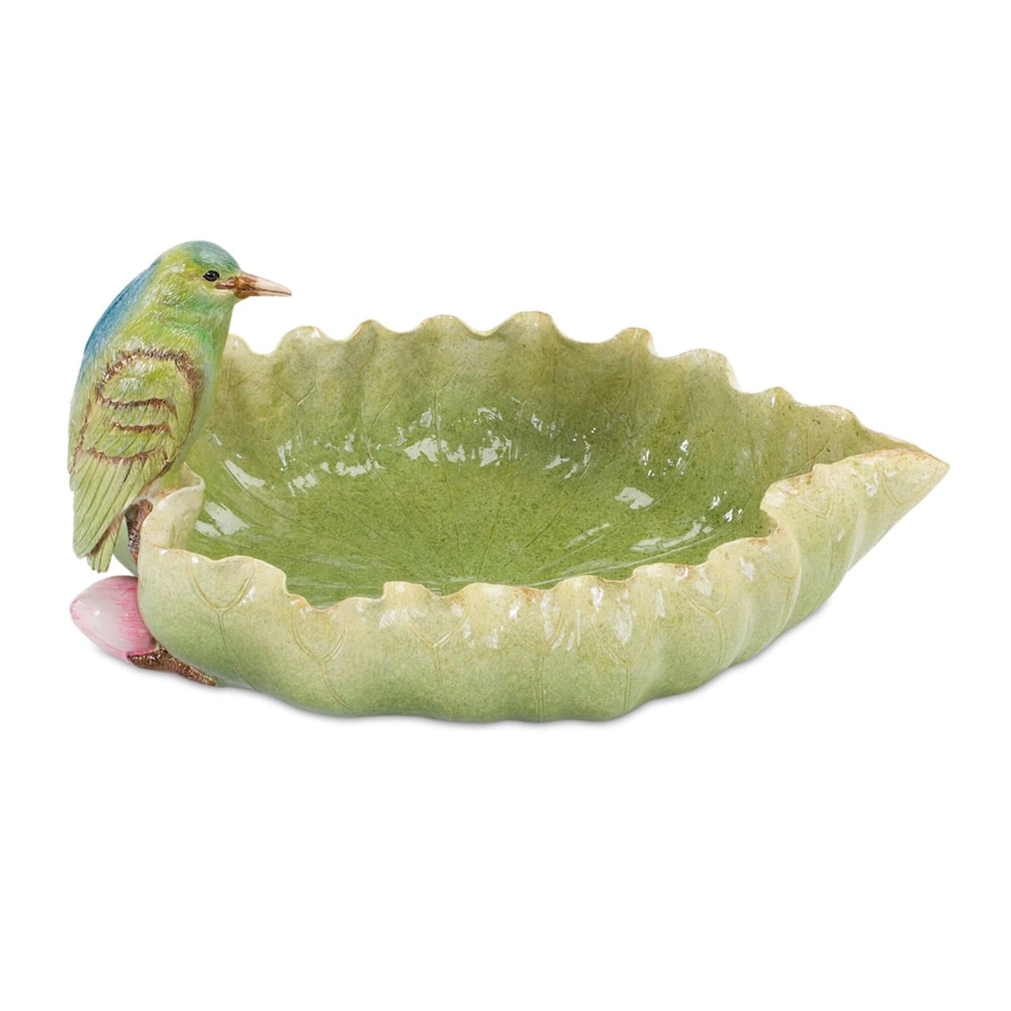 Melrose International Stone Leaf Bird Bath with Hummingbird Accent 10"L